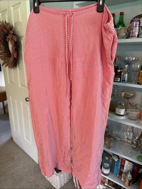 Oscar de la Renta Pink and White Striped Pajama Pants